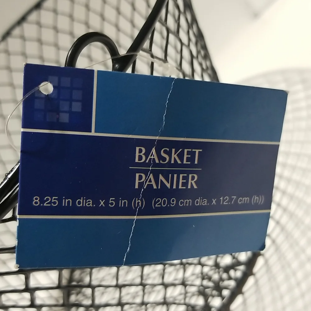 Black Vinyl Coated Wire Metal Mesh Basket With Handle Round Circle Multi Purpose